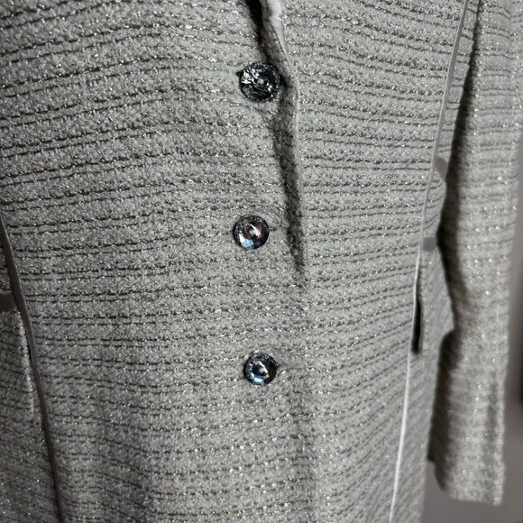Vintage St John Evening Metallic Blazer 8 Silver Grey Satin Lapel Buttons Pocket - Picture 3 of 7